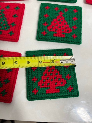 11 Pcs Handmade Christmas Tree Cross Stitched Needlepoint Coasters 4"x4" - Picture 3 of 9