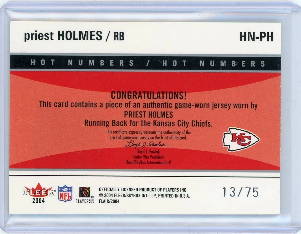 2004 Fleer Flair Hot Numbers Patch Relic #HN-PH Priest Holmes No 13 of 75 - Image 2 of 2