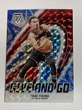2023-24 Panini Mosaic Hawks Trae Young “Give And Go” Reactive Blue Mosaic /99