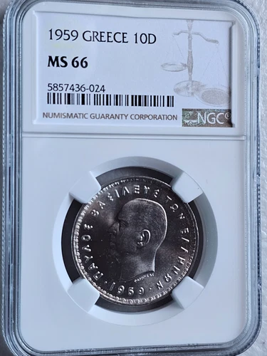Greece 10 Drachmai 1959 NGC MS 66
