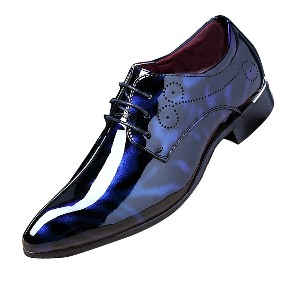 Vestido de couro envernizado formal masculino smoking sapato de negócios biqueira pontiaguda Oxfords - Imagem 4 de 4