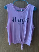 Dirtee Laundry Womens Sleeveless Shirt Size XL Pink “Happy”