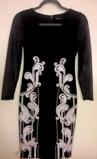 KAREN MILLEN BEAUTIFUL Black W/White Cocktail DRESS KNIT US-2 UK/8