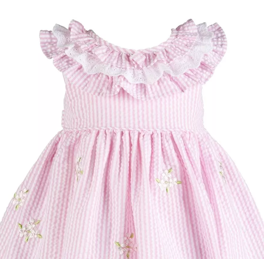 Bonnie Baby Girl's 2-Piece Floral  Applique Stripe Seersucker Dress Set-Size-24M - Image 2 of 4