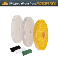 POWERTEC 6" Bench Grinder Buffing Wheel Kit w/ 3pcs Polishing Compound Set
