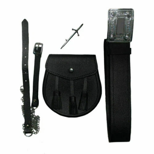 Mens Everyday Kilt Accessory Set - Kilt Belt, Sporran and Kilt Pin-Tartancity