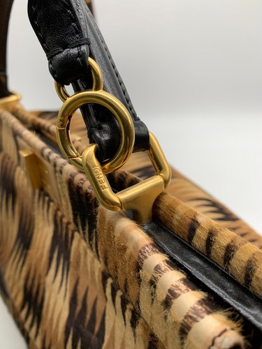 Fendi Peekaboo calfskin Top Handle Handbag RARE beaded Large pattern neutral - Picture 7 of 24