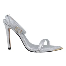 Good American On Point Ankle Strap Heels GA020L-X Silver Crackle 6.5