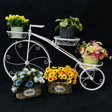 White Bicycle Flower Stand Cart Holder Metal Garden Patio Decor Indoor&Outdoor
