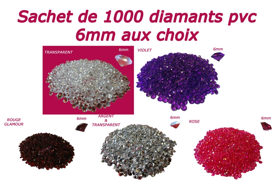 LOT 60grs DIAMANTS PVC 6mm DÉCORATION DE TABLE toutes occasions environ 1000pcs - Photo 1/1