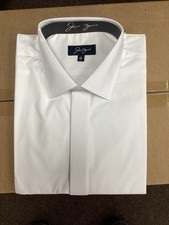 MENS DOUBLE CUFF WHITE PLAIN COLLAR SHIRT SIZE 18.5