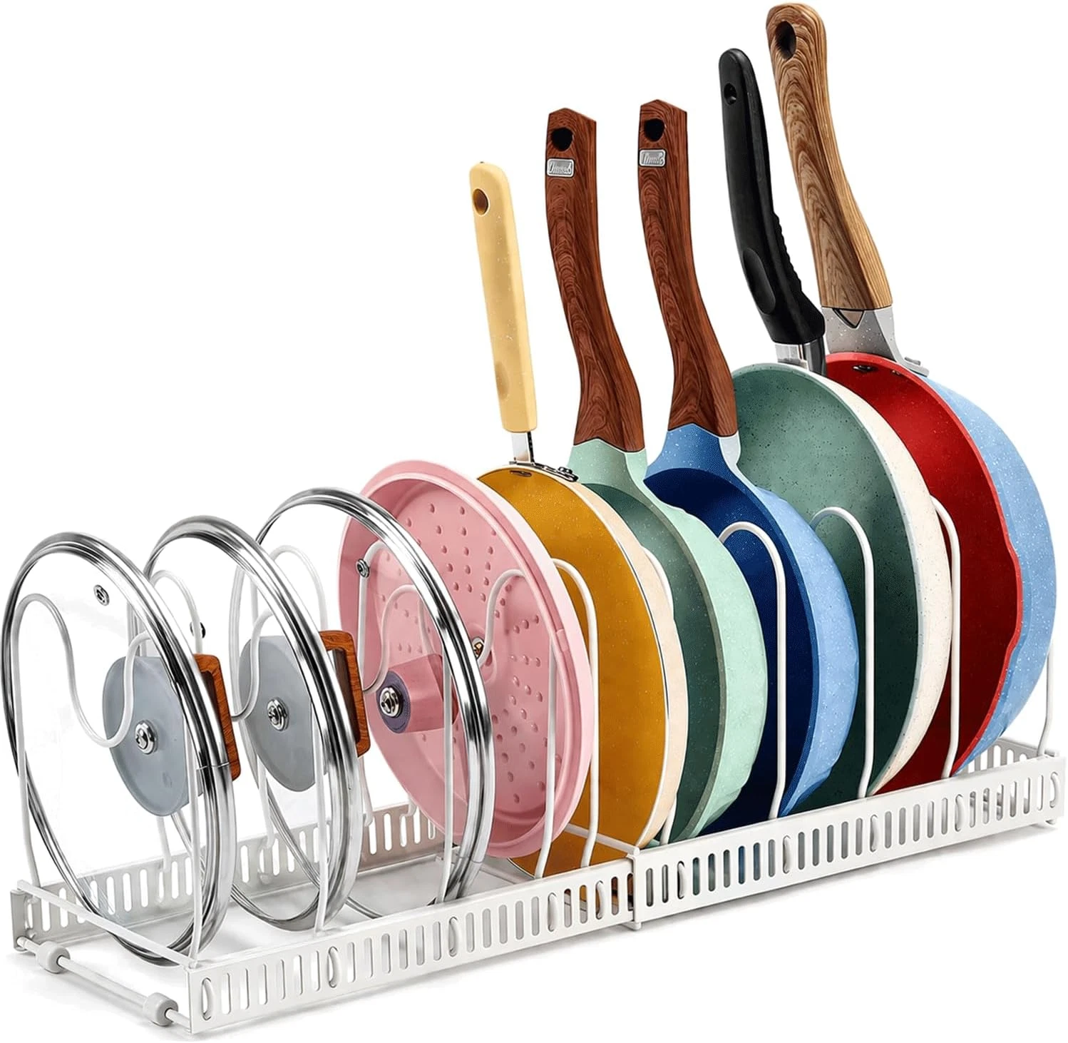 Pot and Pan Organizer for Kitchen Cabinet – Expandable Bakeware Storage Rack wit