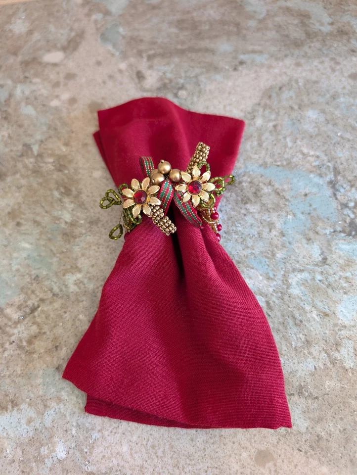 Set 10 Porta Tovaglioli Corona Perline Semi Decorazione Tavola Natale Vacanze - Immagine 2 di 4