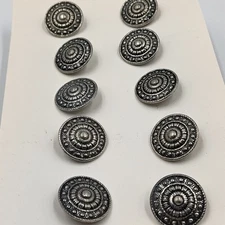 10 Vintage Metal Textured Silver Tone Buttons with shanks