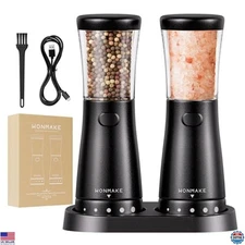 Rechargeable Electric Salt & Pepper Grinder Set - Adjustable Coarseness, 4.5oz