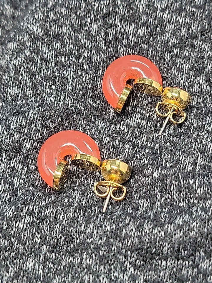 Kate Spade Seeing Stripes Pink Coral Hoop Drop Earrings Signed Stunning - Image 3 of 4