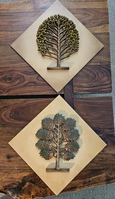 Vintage Midcentury Modern Wall Plaques Syroco Wood Trees MCM Set Of 2 Decorative