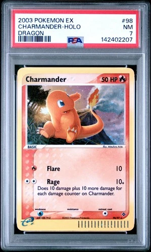 2003 POKEMON EX DRAGON #98 CHARMANDER-HOLO PSA 7
