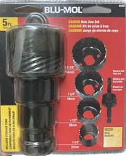 Blu-Mol Hole Saw Kit. Carbon Steel. For use in Wood. 5 Piece Set. Mod 6560 NEW!
