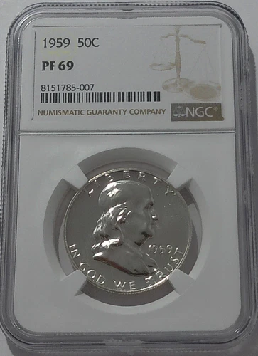 1959 P NGC PF69 Proof Ben Franklin Half Dollar 50c 90% Silver White Label
