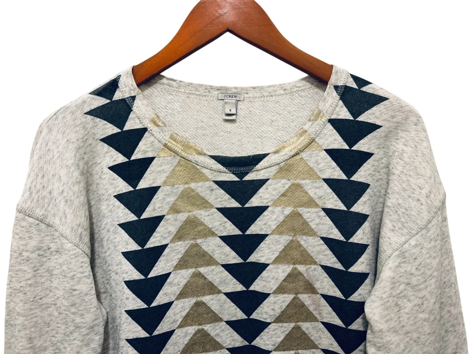 Sudadera J.CREW Terry Francés Geométrica Mezcla de Algodón Gris Jaspeado Talla Pequeña Foto 3 de 4