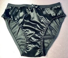 Women Panties Bikinis ANN DIANE Size M. Black Shiny Satin Soft W/decoration