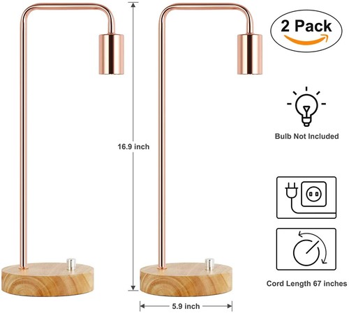 2 Pack Edison Desk Lamp Nightstand Lamps Bedside Table Lamp Bedroom Decor Gold - Picture 4 of 7