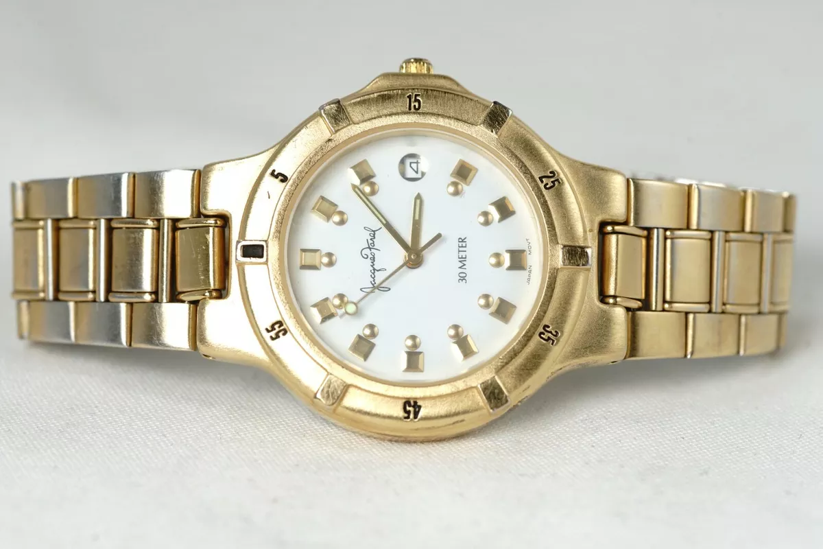 Jacques Farel Quartz Watch, Vintage Sport 30 Meter, Date Gold Tone Watch |  eBay