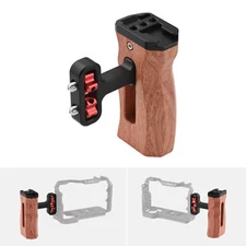 Left/Right Side Handle Wooden Hand Grip W/ Cold Shoe Mount for Camera Cage D4W8
