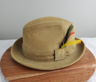 Tan Fedora Hat with Feather Accent Vintage Mr. K Tan Fedora: 100% Wool Felt Feather Hat - Etsy main image 4