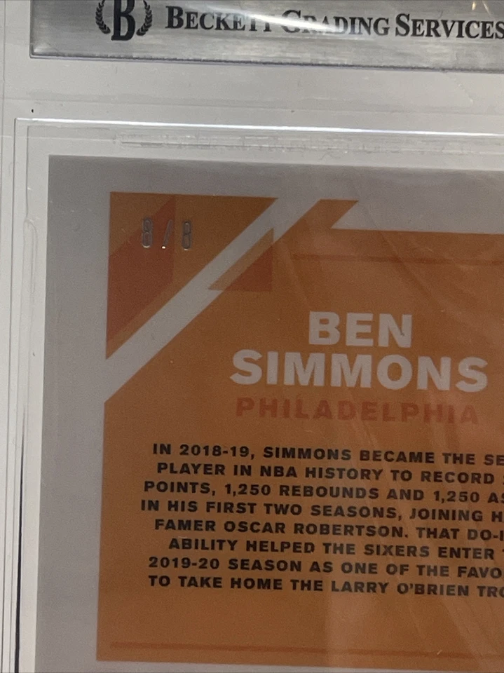 BEN SIMMONS 2019 Donruss Optic Choice 55 Black Gold Prizm 8/8 1/1 BGS 8.5 - Image 3 of 3