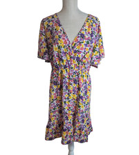 Women's Pink Purple Floral Flutter Sleeve V-Neck Summer Dress Size XXXL