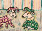 Whippet Jesters Original 9x12 Pastel Painting Art Signed Vintage Style Ksams