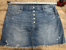GAP Denim Button Fly Distressed Mini skirt Medium Wash 35" waist