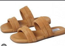 Steve Madden Womens Wizen Leather Soft Suede Straps Sandal Caramel BRN Slides 6
