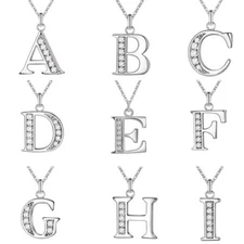 925 Sterling Silver Initial A-Z Letter Pendant Necklace CZ Personalized 18" N162