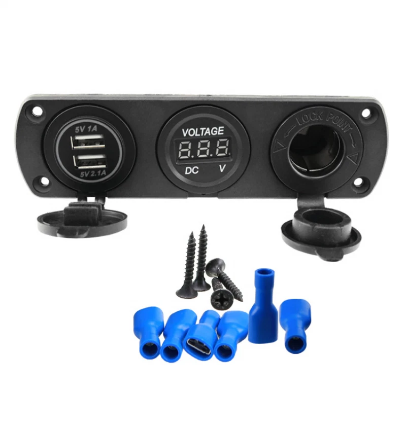 Cargador de encendedor de cigarrillos de coche 12-24 V enchufe adaptador doble USB voltímetro coche barco Foto 3 de 4