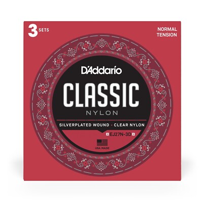 Three Sets D'Addario EJ27N Nylon Classical Guitar Strings normal tension 3-pack
