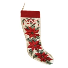 22" Christmas Holiday Red Poinsettia Flowers Needlepoint Christmas Stockings
