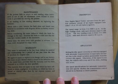 Vtg Kal-Equip Engine Speed Tester Operation Manual Book Booklet - Picture 2 of 3
