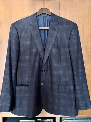 Men's Brioni NM Colosse Sport Coat Jacket Italy Wool Navy plaid Stripes Sz 46r