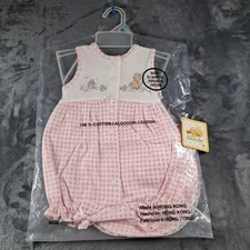 Suzy Zoo NWT Vintage Infant 0-3 Mn. Pink  Gingham Romper W/Hat Booties Lace