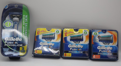 Gillette Fusion  ProGlide  Shaving Bundle 1 Razor Handle 2 Cartridge +8pk+8+4pk