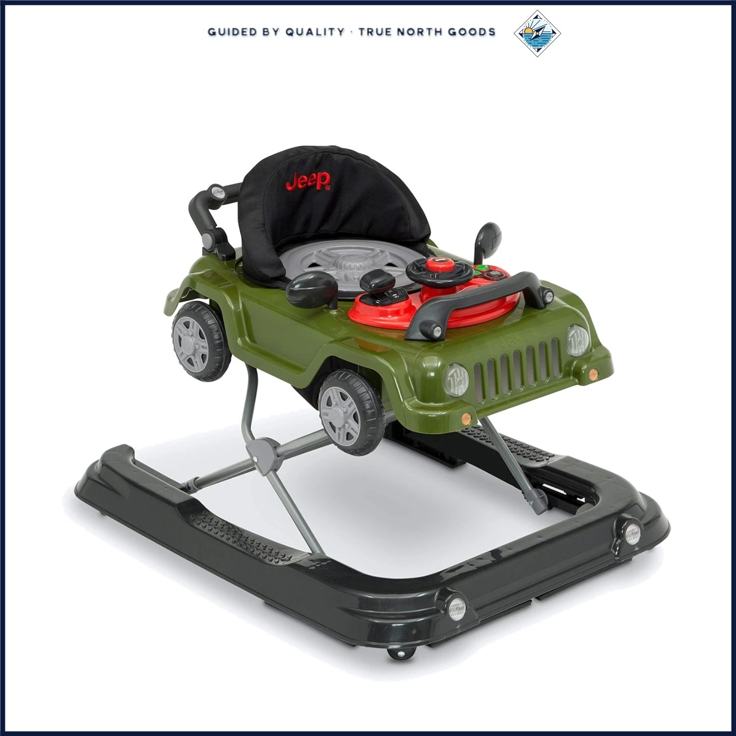 Classic Wrangler Style Baby Walker with Push Mode and Rolling Car Toy Features