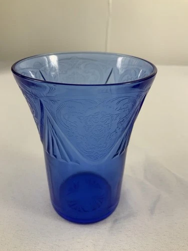 Depression Glass Hazel Atlas Royal Lace Cobalt Blue 4.25" Tumbler Juice Glass