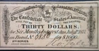 1864 CONFEDERATE Civil War Era $30 Interest Note NICE CRISP AU +   NR AUCTION