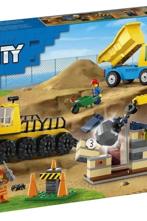 LEGO City Construction Trucks and Wrecking Ball Crane Building Toys