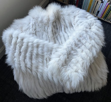 Saga Fox Fur Coat Jacket  size L Vintage White Cream Beige Silver Norway