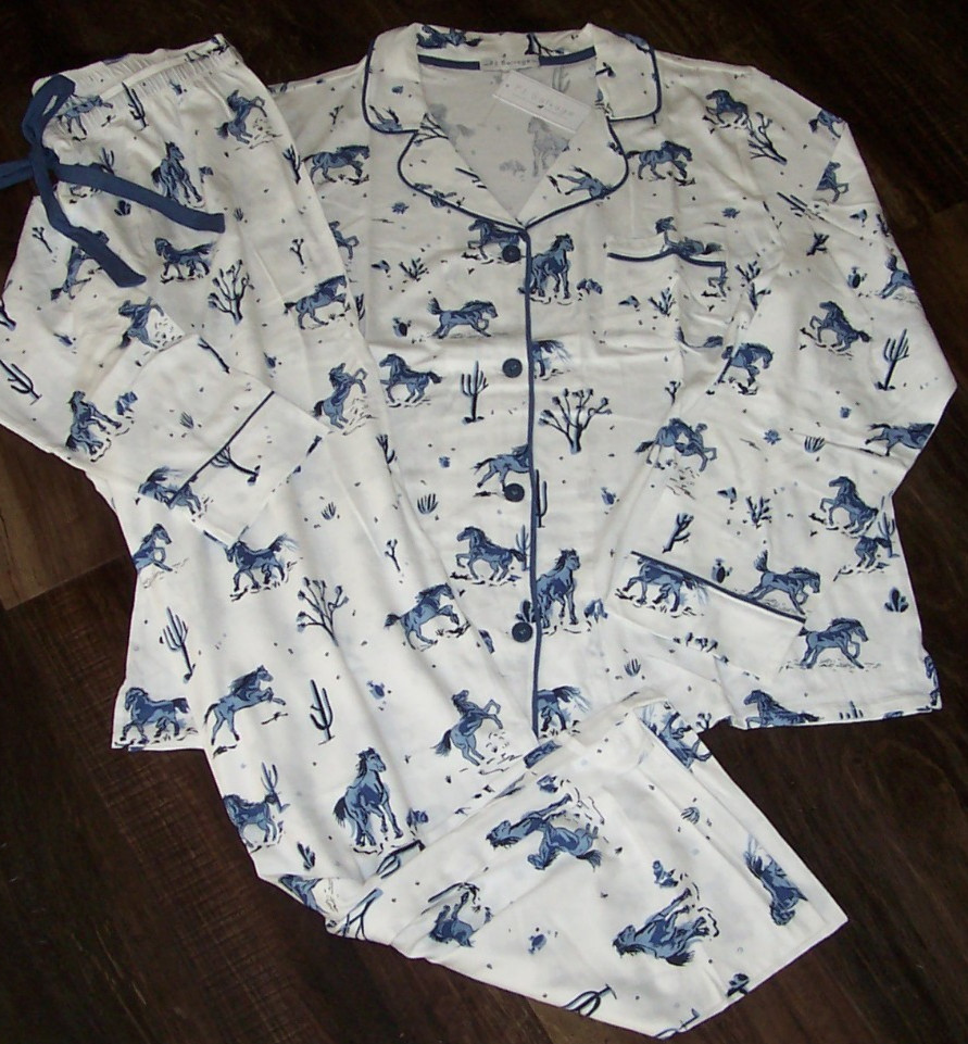 NWT PJ Salvage White/Blue DESERT DAZE HORSES Knit Pajama/Lounge Set Women's M