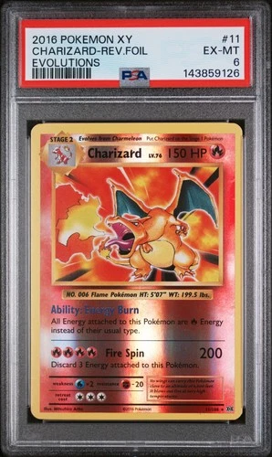 2016 POKEMON XY EVOLUTIONS #11 CHARIZARD-REVERSE FOIL PSA 6